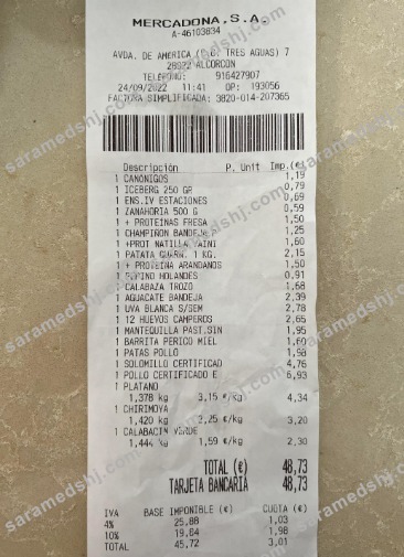 Mercadona payment receipt